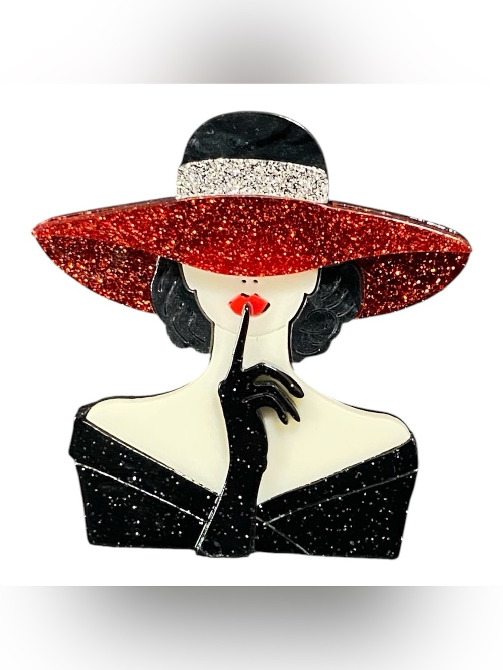 NWOT Red Hat Silhouette Acrylic Brooch